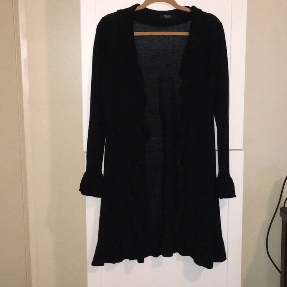 Black Knee Length Ruffled Cardigan